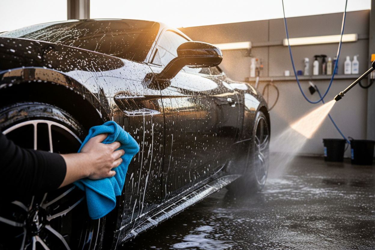 Luxury car detailing golden hour